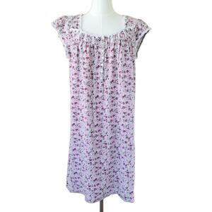 EILEEN WEST Floral Cap Sleeve Short Cotton Nightgown Medium Gray Plum